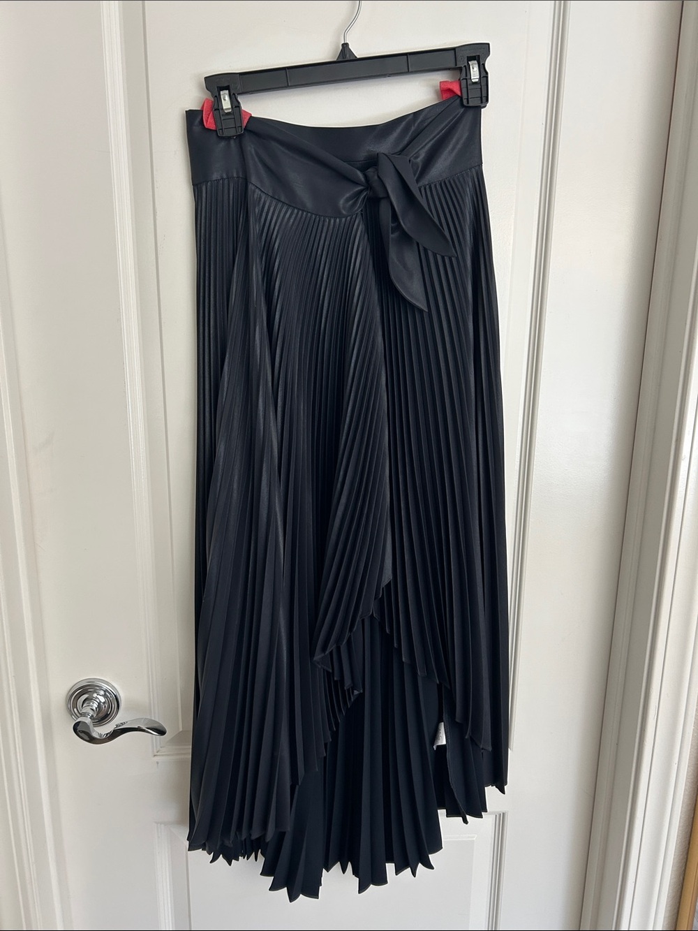 A.L.C. Dark Blue Asymmetrical Pleated Midi Skirt with Tie Waist 0